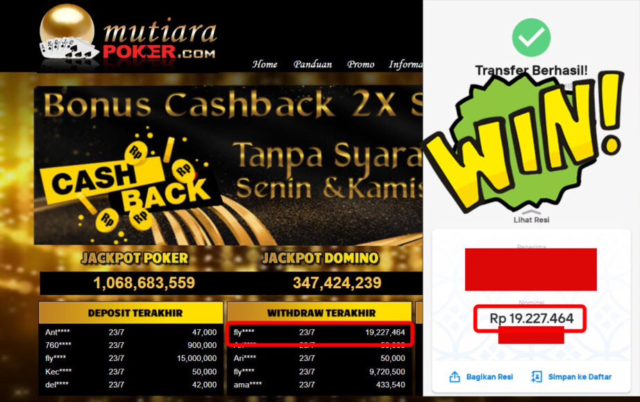 Bukti Withdraw (19.227.464,-) Member Setia Mutiarapoker