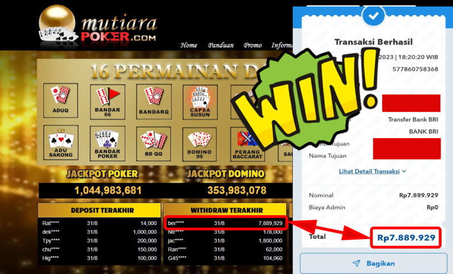 Bukti Withdraw (7.889.929,-) Member Setia Mutiarapoker