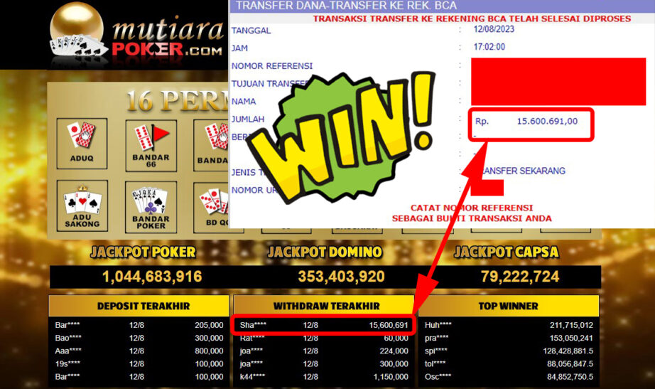 Bukti Withdraw (15.600.691-) Member Setia Mutiarapoker