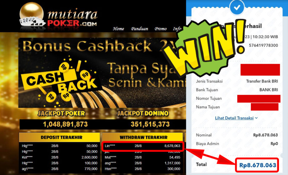 Bukti Withdraw (8.678.063-) Member Setia Mutiarapoker