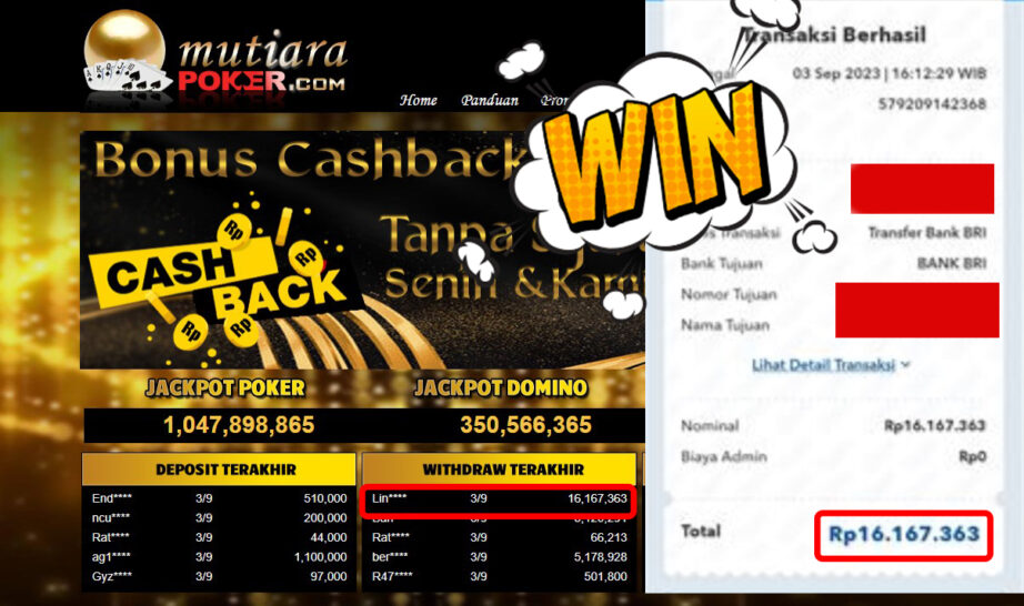 Bukti Withdraw (16.167.363-) Member Setia Mutiarapoker