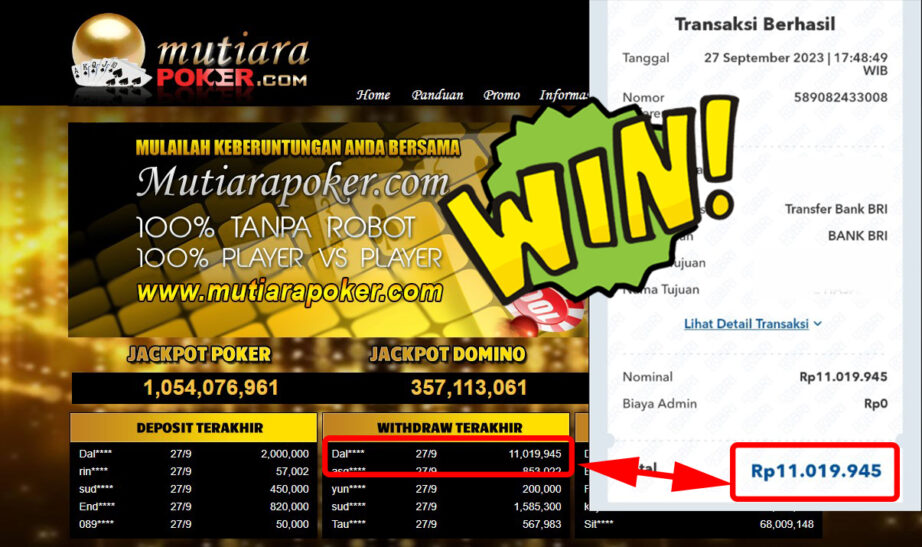 Bukti Withdraw (11.019.945,-) Member Setia Mutiarapoker