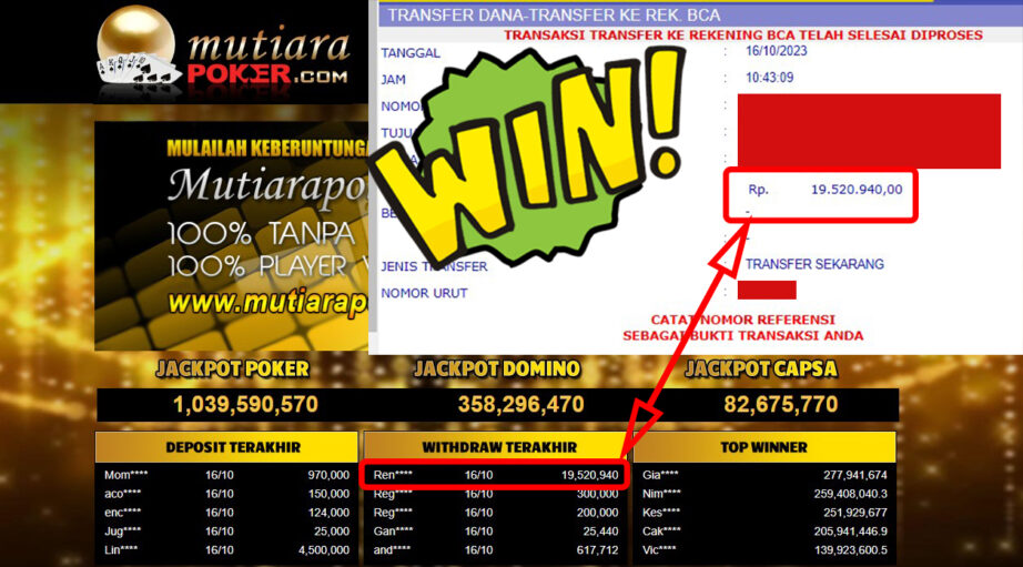 Bukti Withdraw (19.520.940,-) Member Setia Mutiarapoker