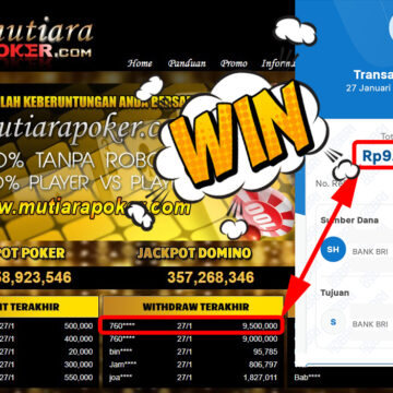 Bukti Withdraw ( 9.500.000,-) Member Setia Mutiarapoker