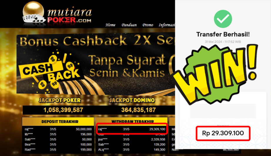 Bukti Withdraw ( 29.309.100,-) Member Setia Mutiarapoker