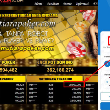 Bukti Withdraw ( 20,000,000,-) Member Setia Mutiarapoker