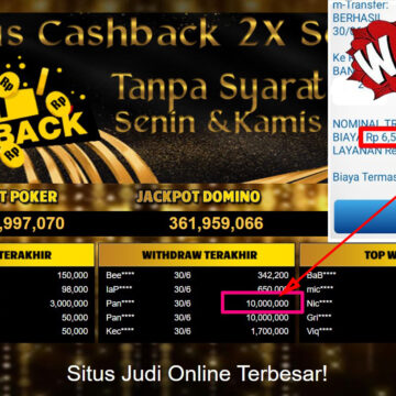 Bukti Withdraw ( 10,000,000,-) Member Setia Mutiarapoker