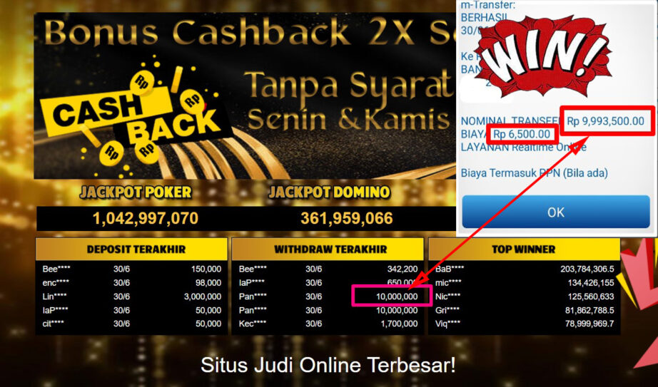 Bukti Withdraw ( 10,000,000,-) Member Setia Mutiarapoker