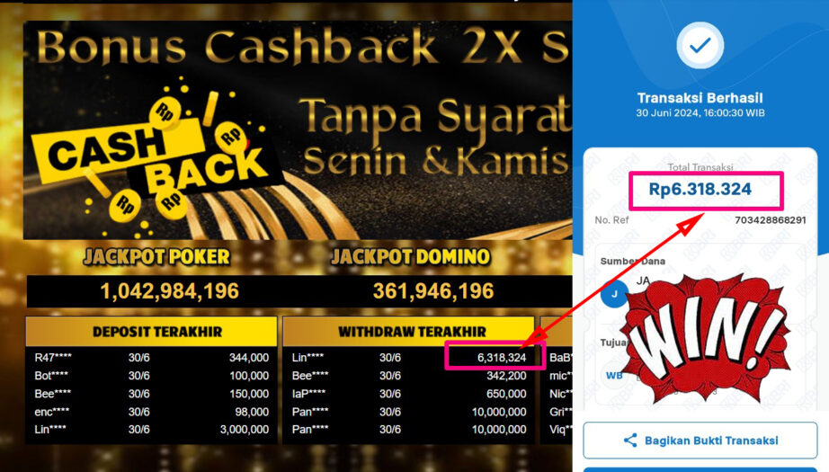 Bukti Withdraw ( 6,318,324,-) Member Setia Mutiarapoker