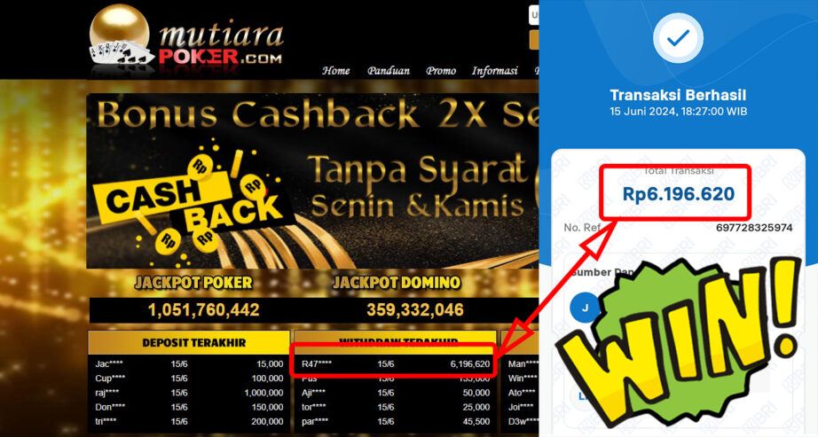 Bukti Withdraw ( 6.196.620,-) Member Setia Mutiarapoker