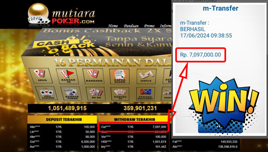 Bukti Withdraw ( 7.097.000,-) Member Setia Mutiarapoker