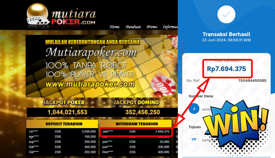 Bukti Withdraw ( 7.694.375,-) Member Setia Mutiarapoker