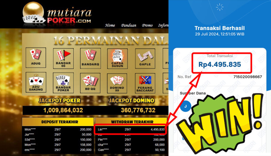 Bukti Withdraw ( 4.495.835.,-) Member Setia Mutiarapoker