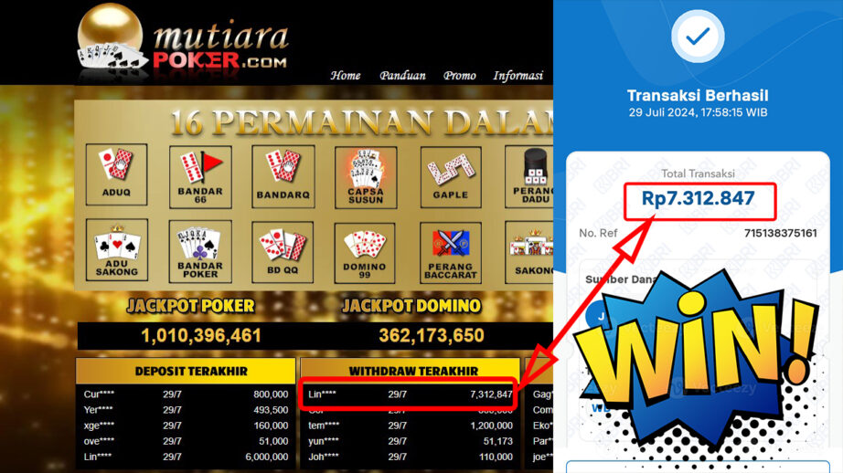 Bukti Withdraw ( 7.312.847,-) Member Setia Mutiarapoker