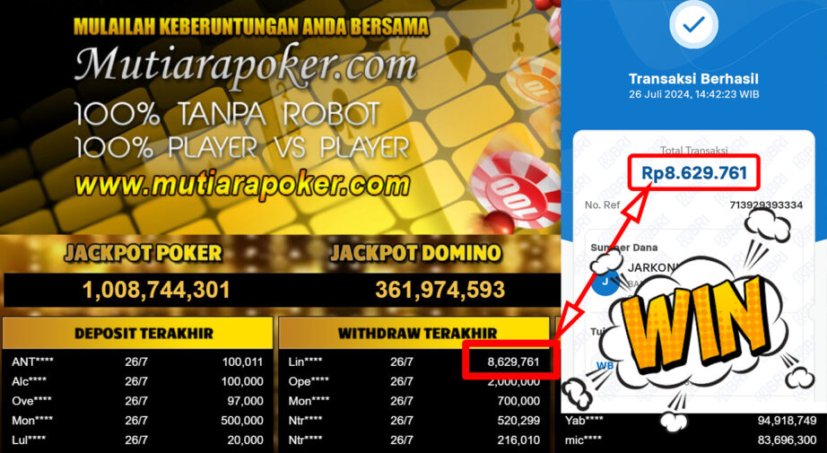 Bukti Withdraw ( 8.629.761.,-) Member Setia Mutiarapoker