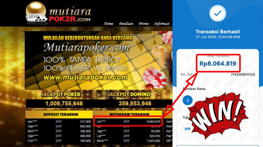 Bukti Withdraw ( 8.064.819.,-) Member Setia Mutiarapoker