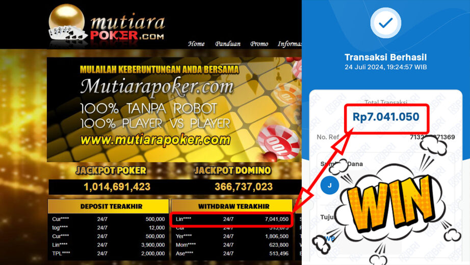 Bukti Withdraw ( 7.041.050,-) Member Setia Mutiarapoker