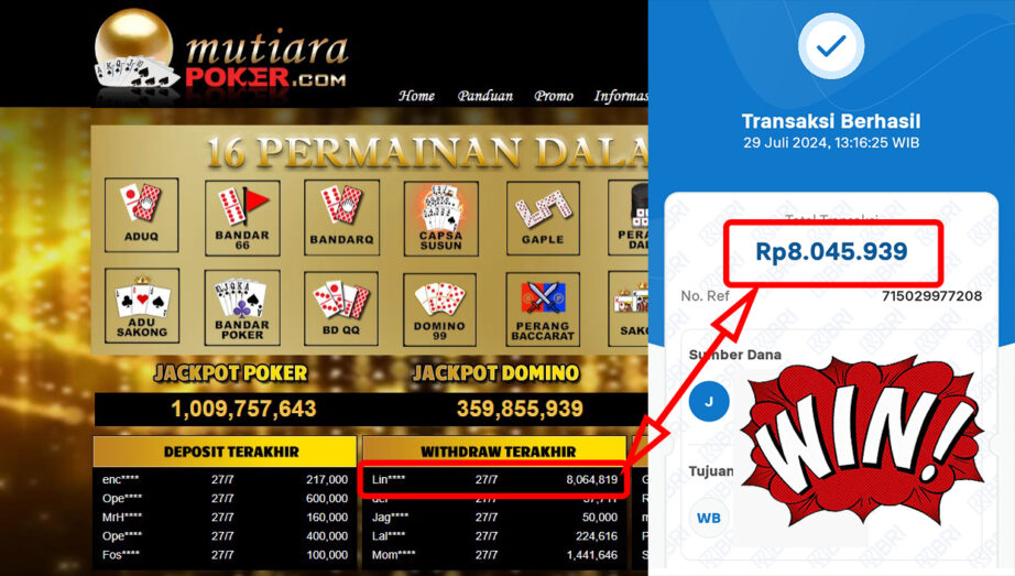 Bukti Withdraw ( 8.045.939,-) Member Setia Mutiarapoker