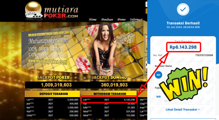 Bukti Withdraw ( 6.143.298,-) Member Setia Mutiarapoker