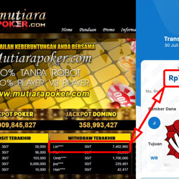 Bukti Withdraw ( 7.402.985,-) Member Setia Mutiarapoker