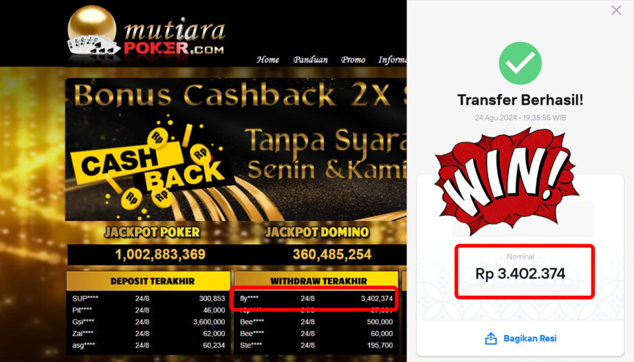 Bukti Withdraw (3,402,374,-) Member Setia Mutiarapoker