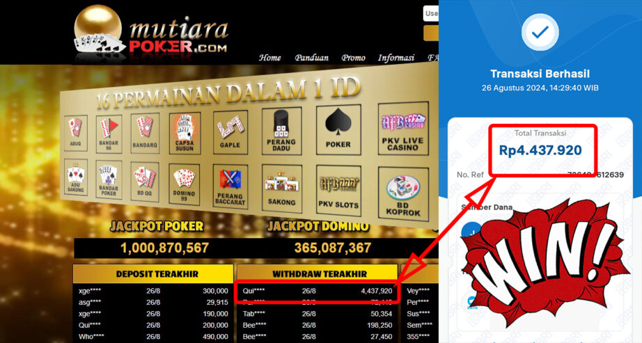 Bukti Withdraw ( 4,437,920,-) Member Setia Mutiarapoker