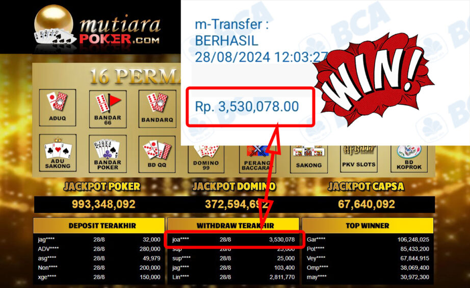 Bukti Withdraw ( 3,530,078,-) Member Setia Mutiarapoker