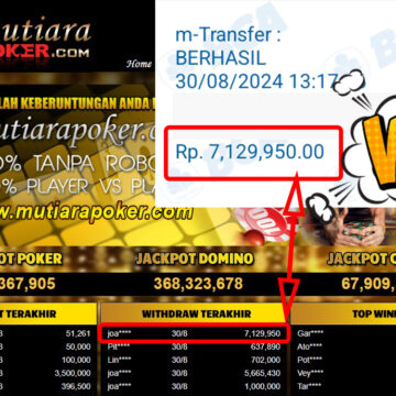 Bukti Withdraw ( 7,129,950,-) Member Setia Mutiarapoker