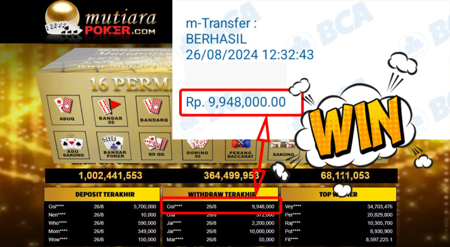 Bukti Withdraw ( 9,948,000,-) Member Setia Mutiarapoker