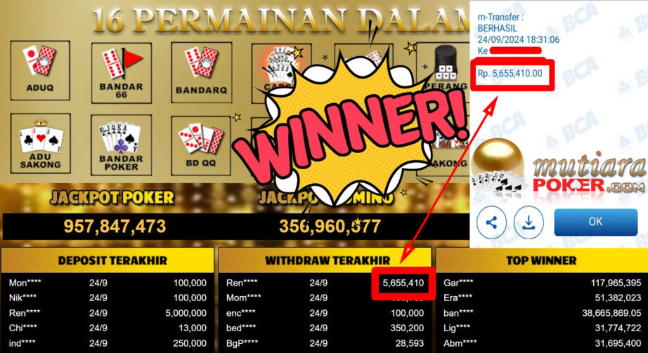 Bukti Withdraw ( 5.655.410,-) Member Setia Mutiarapoker