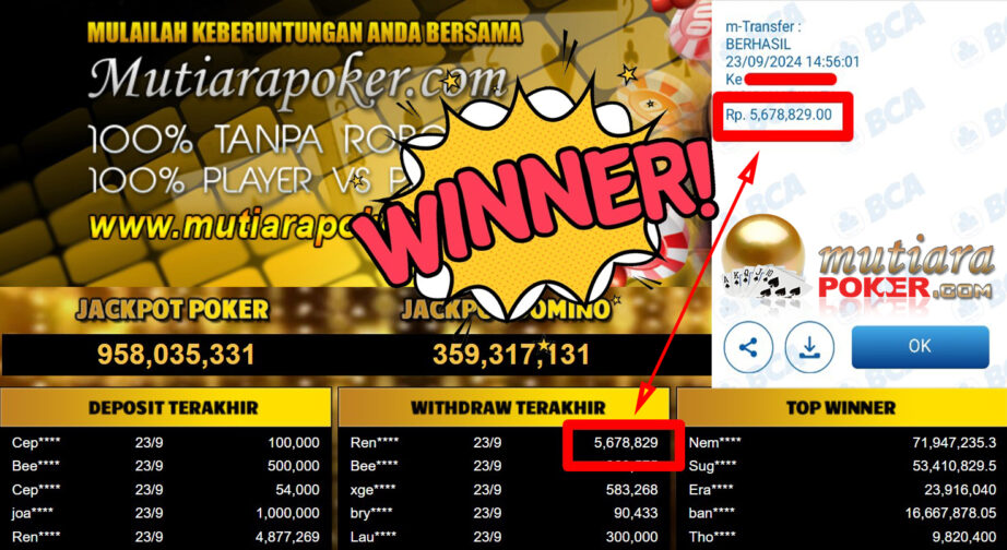 Bukti Withdraw ( 5.678.829,-) Member Setia Mutiarapoker