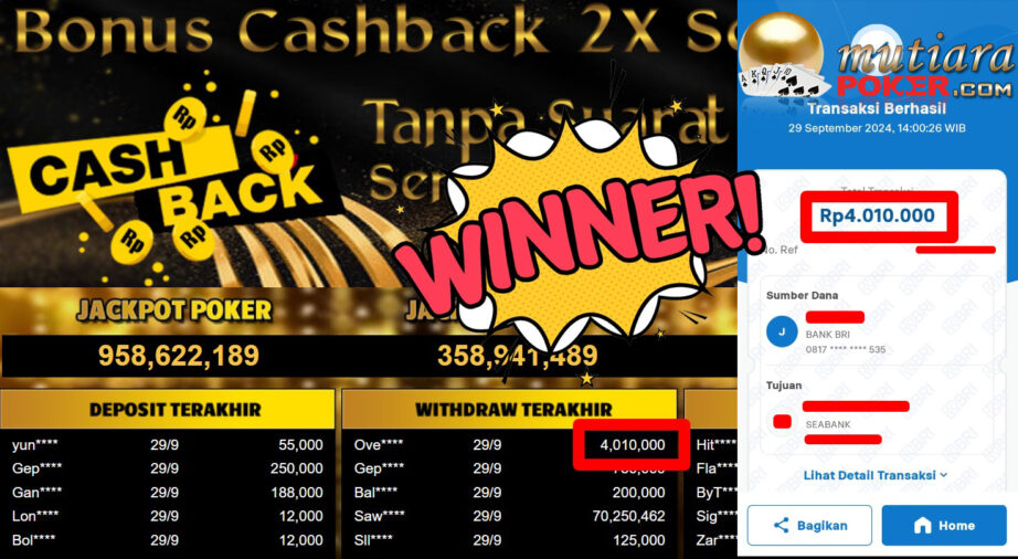 Bukti Withdraw ( 4.010.000,-) Member Setia Mutiarapoker