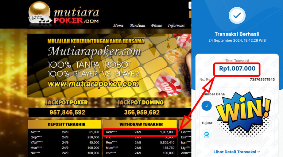 Bukti Withdraw ( 1,007,000,-) Member Setia Mutiarapoker