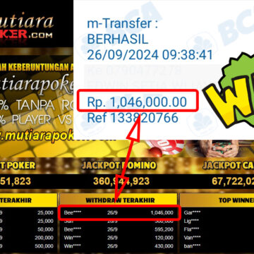 Bukti Withdraw ( 1,046,000,-) Member Setia Mutiarapoker