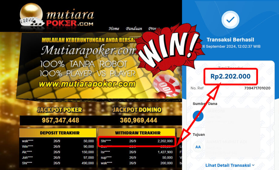 Bukti Withdraw ( 2,202,000,-) Member Setia Mutiarapoker