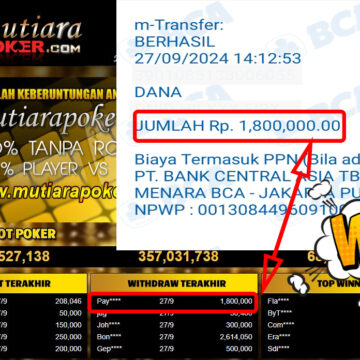 Bukti Withdraw ( 1,800,000,-) Member Setia Mutiarapoker