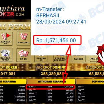 Bukti Withdraw ( 1,571,456,-) Member Setia Mutiarapoker