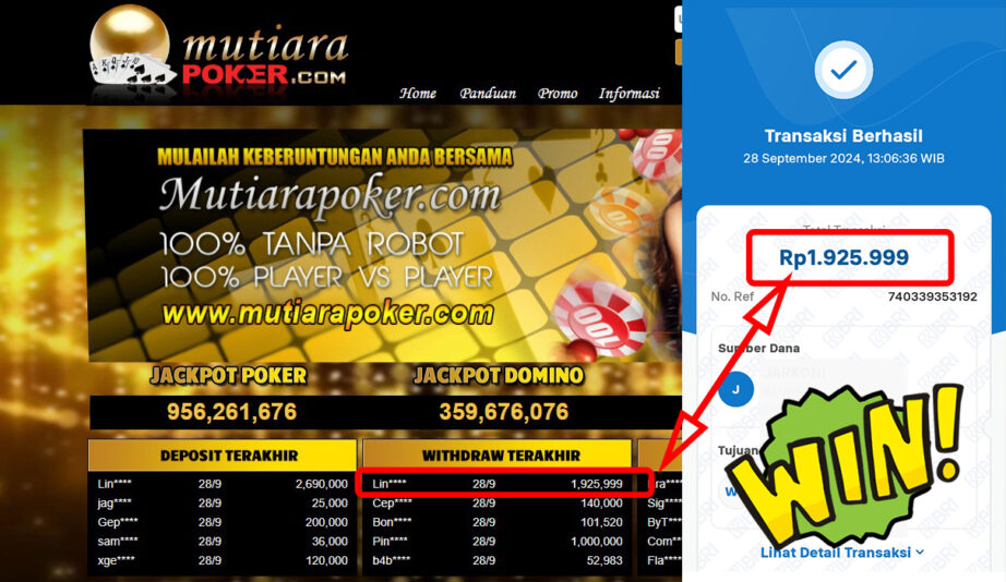 Bukti Withdraw ( 1,925,999,-) Member Setia Mutiarapoker