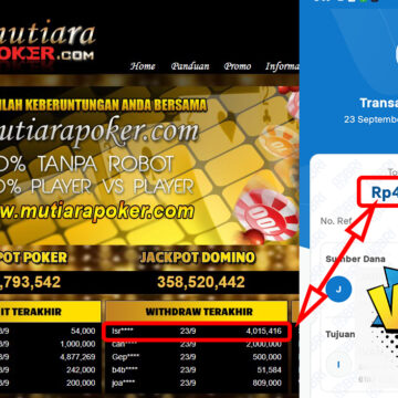 Bukti Withdraw ( 4,015,416,-) Member Setia Mutiarapoker