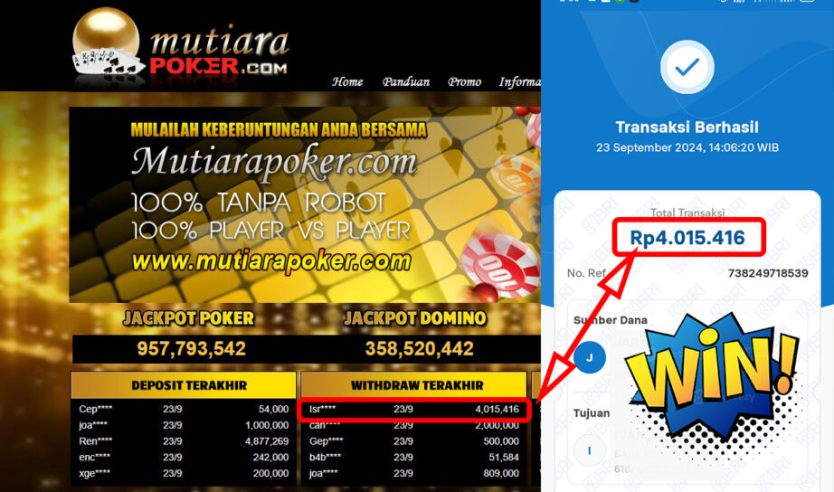 Bukti Withdraw ( 4,015,416,-) Member Setia Mutiarapoker