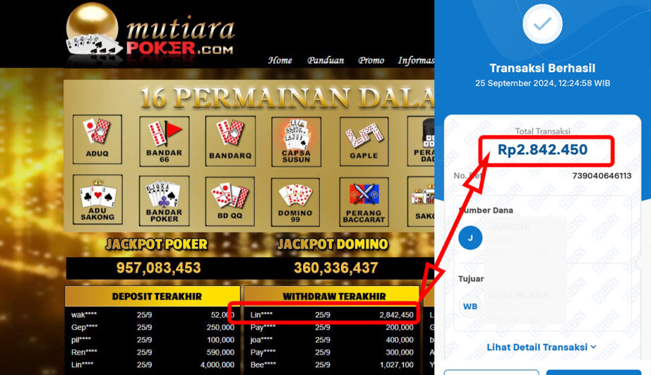 Bukti Withdraw ( 2,842,450,-) Member Setia Mutiarapoker