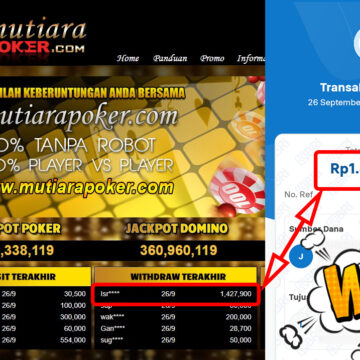 Bukti Withdraw ( 1,427,900,-) Member Setia Mutiarapoker