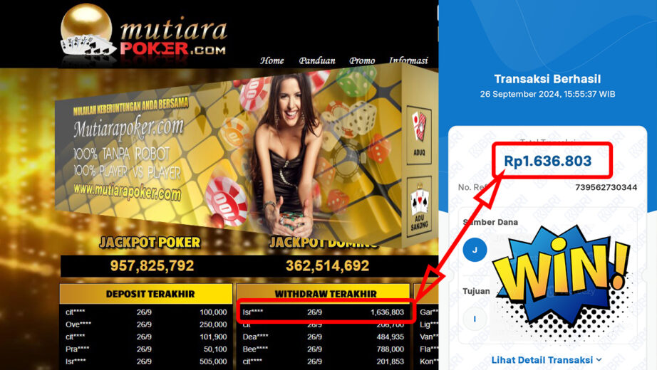 Bukti Withdraw ( 1,636,803,-) Member Setia Mutiarapoker