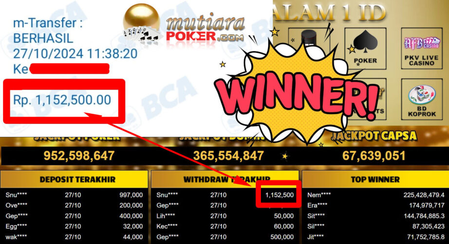 Bukti Withdraw ( 1.152.500,-) Member Setia Mutiarapoker