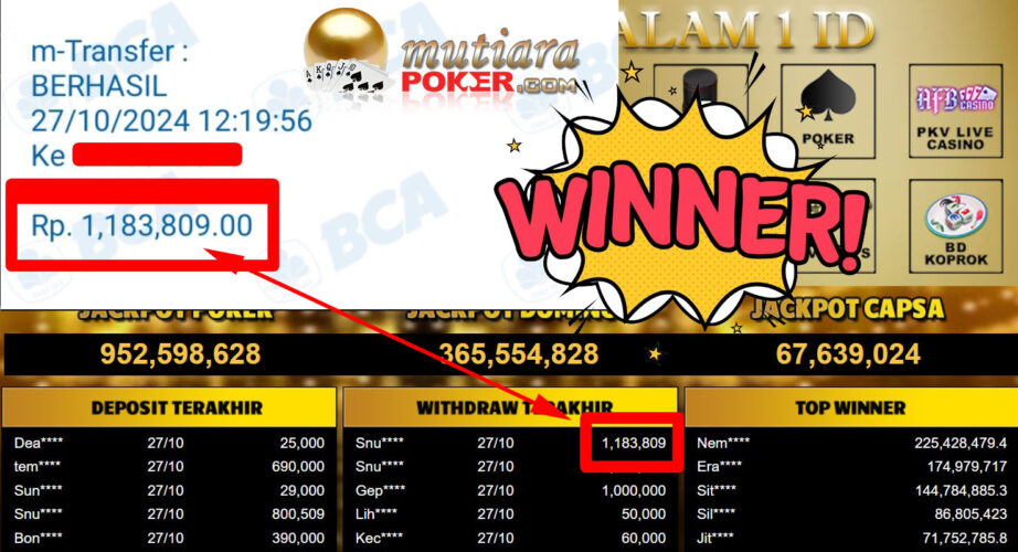 Bukti Withdraw ( 1.183.809,-) Member Setia Mutiarapoker