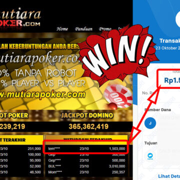 Bukti Withdraw ( 1,503,000,-) Member Setia Mutiarapoker