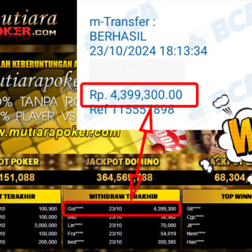 Bukti Withdraw ( 4,399,300,-) Member Setia Mutiarapoker