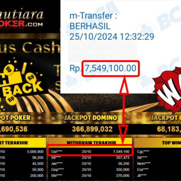 Bukti Withdraw ( 7,549,100,-) Member Setia Mutiarapoker