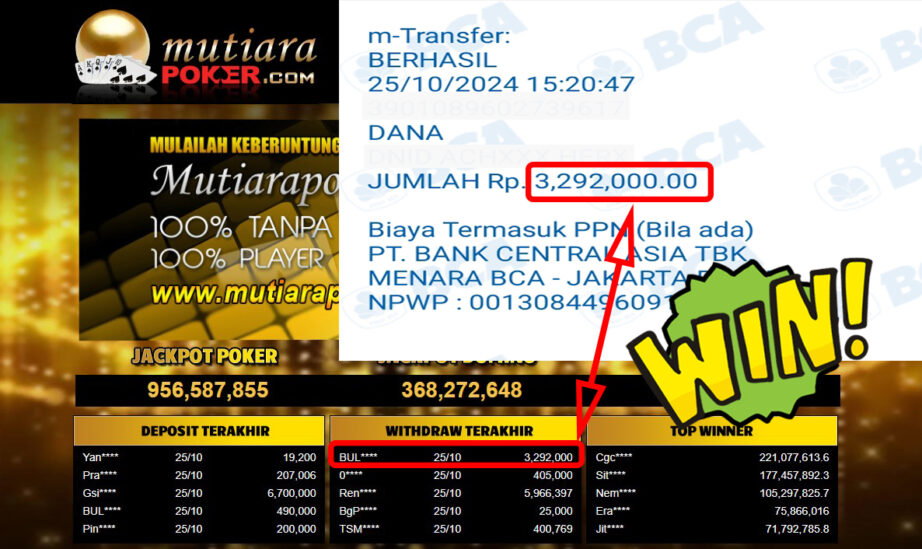 Bukti Withdraw ( 3,292,000,-) Member Setia Mutiarapoker