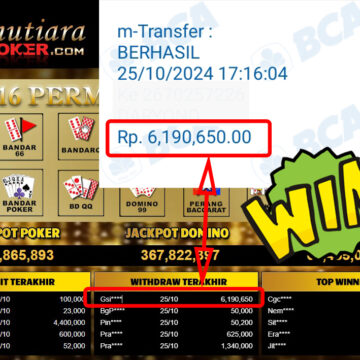 Bukti Withdraw ( 6,190,650,-) Member Setia Mutiarapoker